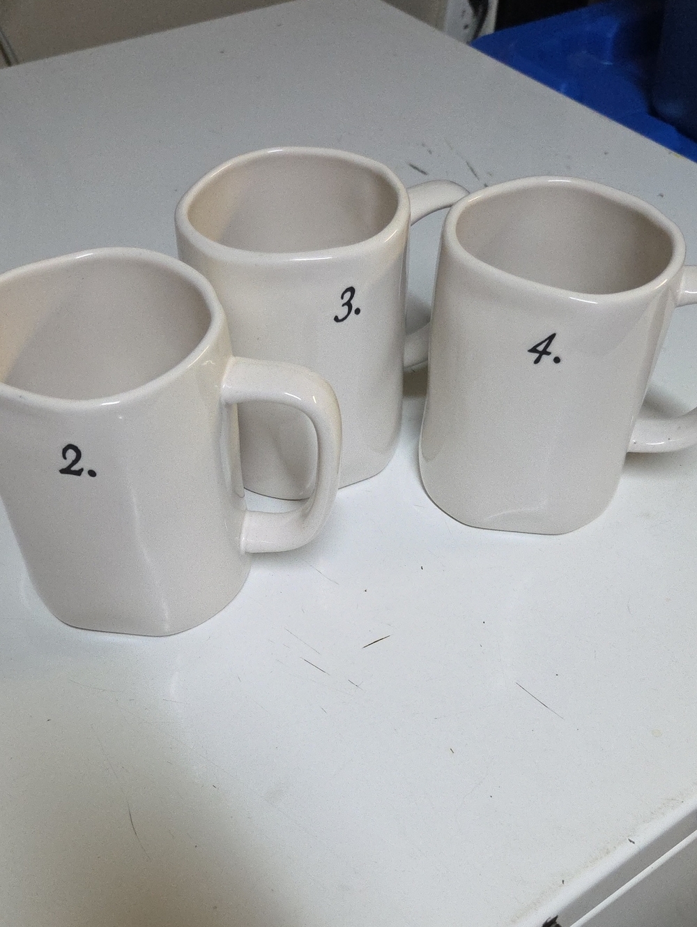 Rae Dunn Numbered White Ceramic Coffee Mugs - Set of 3